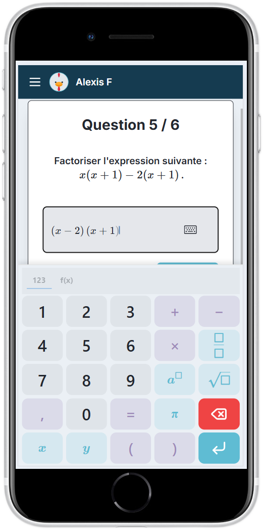 Vue mobile — réponses mathématiques et expressions